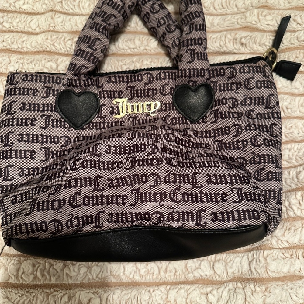 Juicy Couture Black and Taupe Logo Tote with Heart Accents